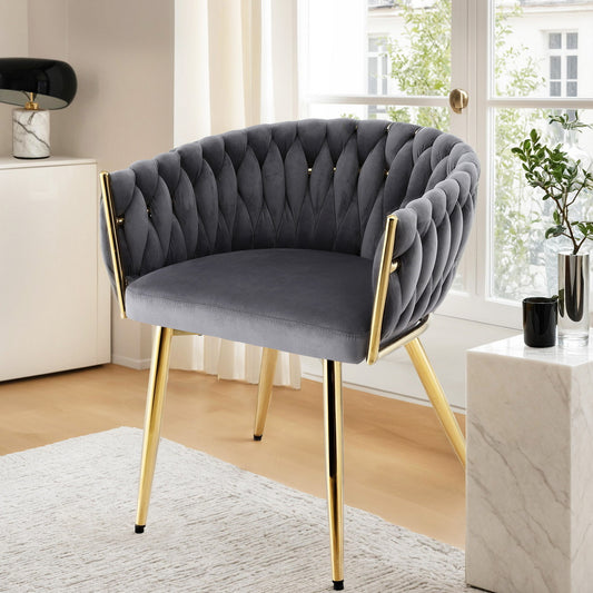 Elodie Dining Chair Velvet Weaving Armchair - Grey