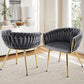 Elodie Set of 2 Dining Chair Velvet Weaving Armchair - Grey