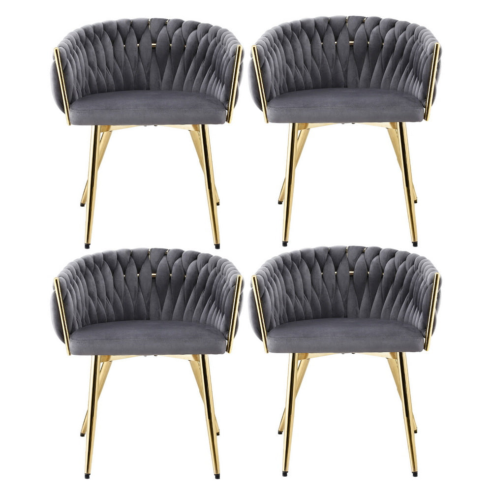 Elodie Set of 4 Dining Chair Velvet Weaving Armchair - Grey