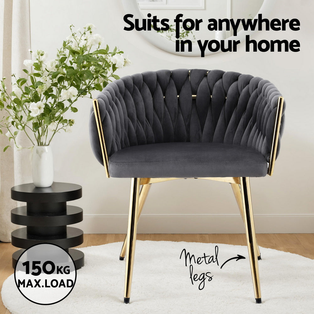 Elodie Set of 4 Dining Chair Velvet Weaving Armchair - Grey