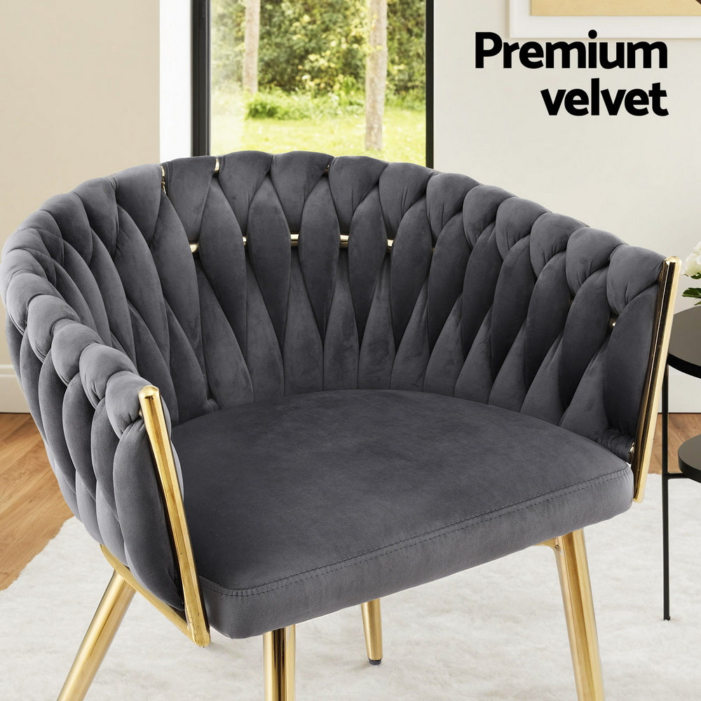 Elodie Set of 4 Dining Chair Velvet Weaving Armchair - Grey