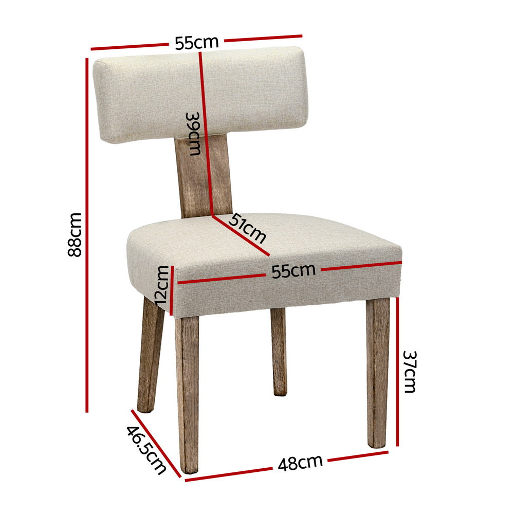 Tamsin Set of 2 Dining Chairs Linen Fabric Wooden - Beige