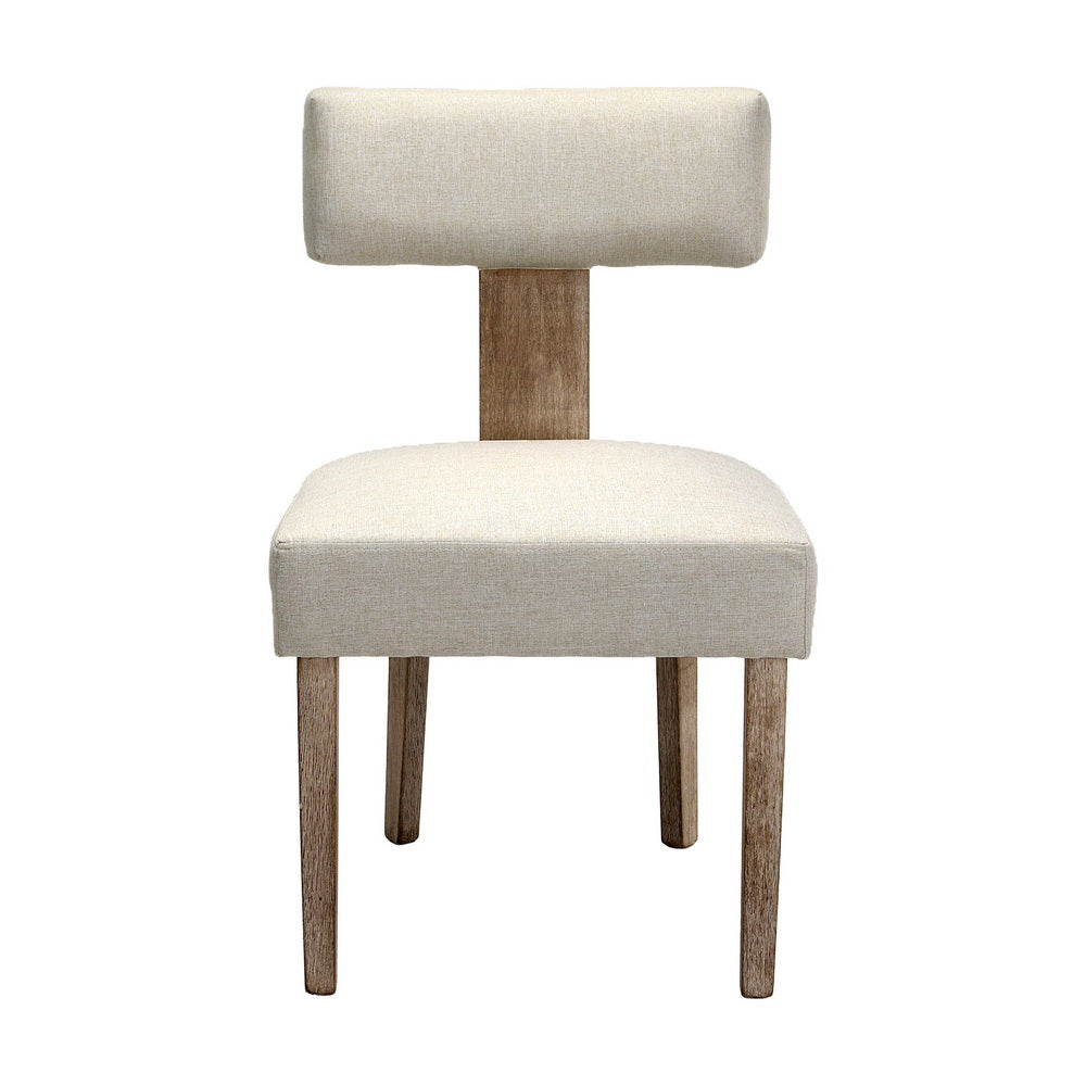 Tamsin Set of 2 Dining Chairs Linen Fabric Wooden - Beige