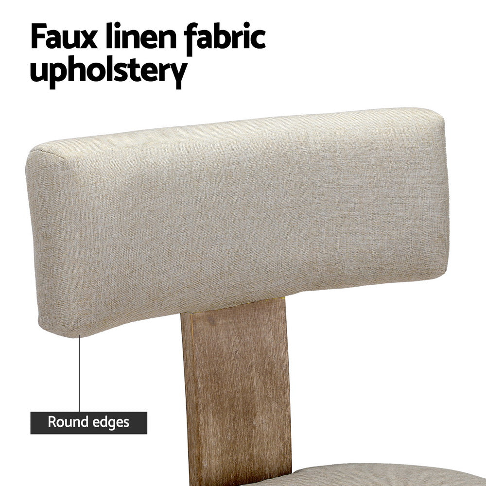 Tamsin Set of 2 Dining Chairs Linen Fabric Wooden - Beige