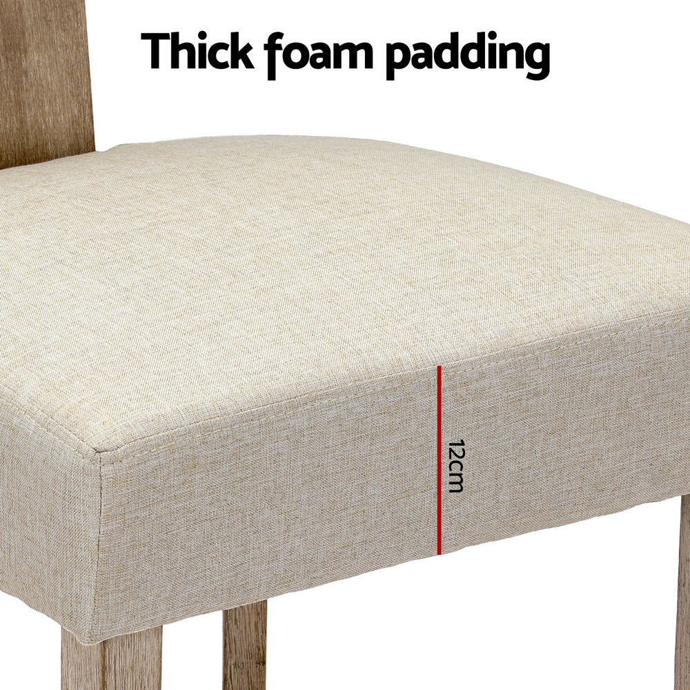 Tamsin Set of 2 Dining Chairs Linen Fabric Wooden - Beige