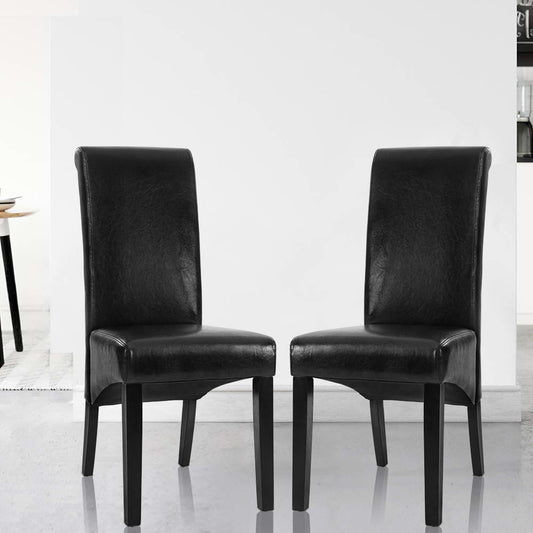 Sienna Set of 2 Dining Chairs Leather Parsons Chair - Black