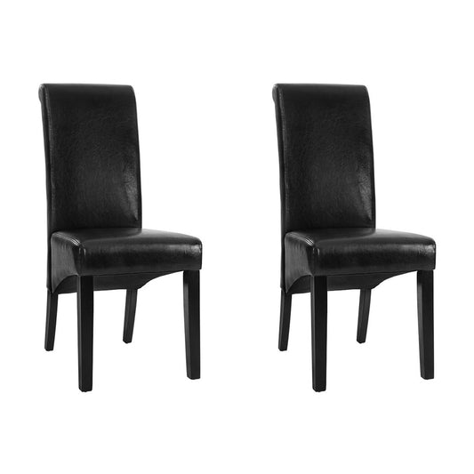 Sienna Set of 2 Dining Chairs Leather Parsons Chair - Black