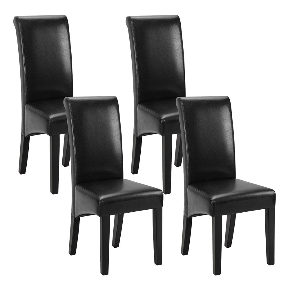 Sienna Set of 4 Dining Chairs Leather Parsons Chair - Black