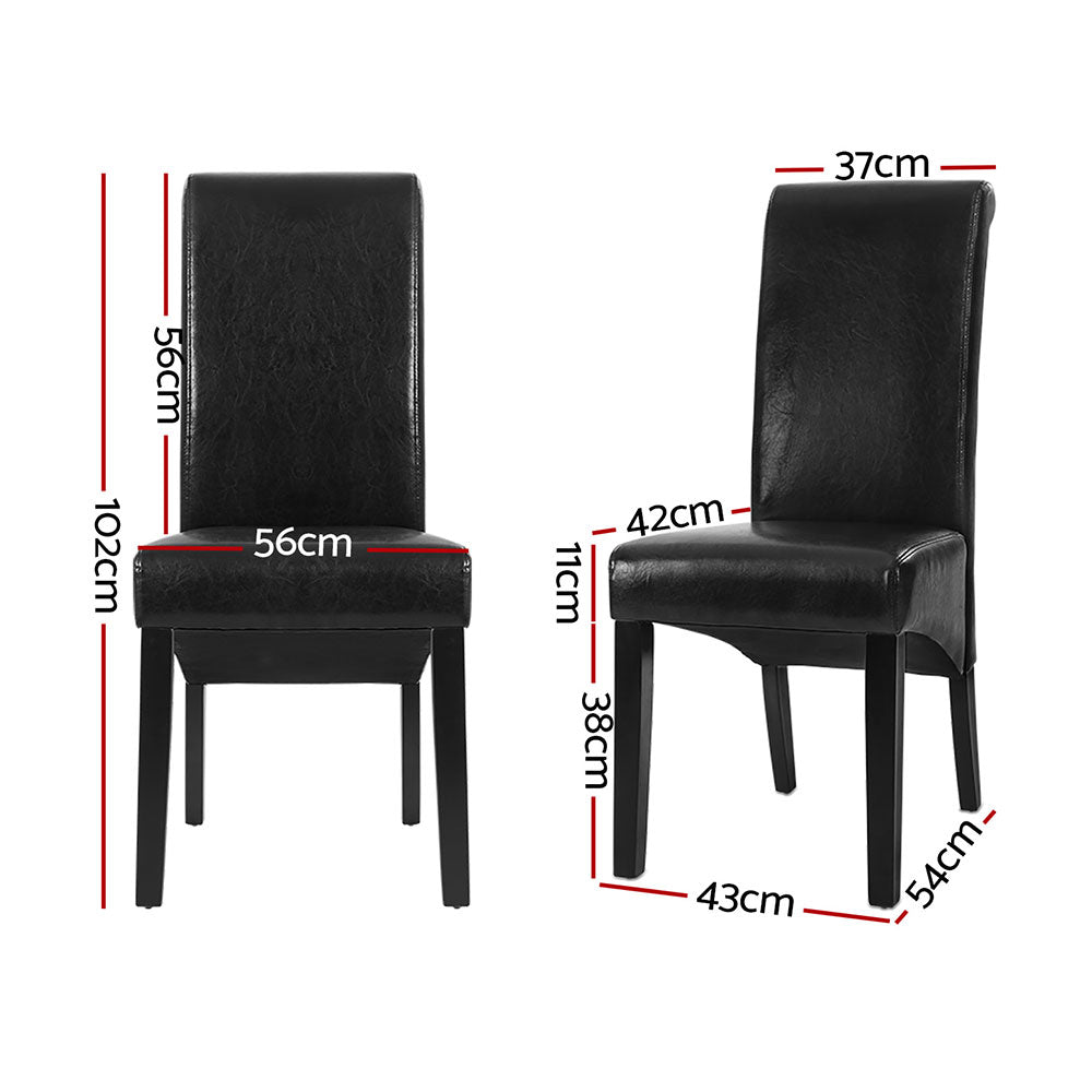 Sienna Set of 4 Dining Chairs Leather Parsons Chair - Black