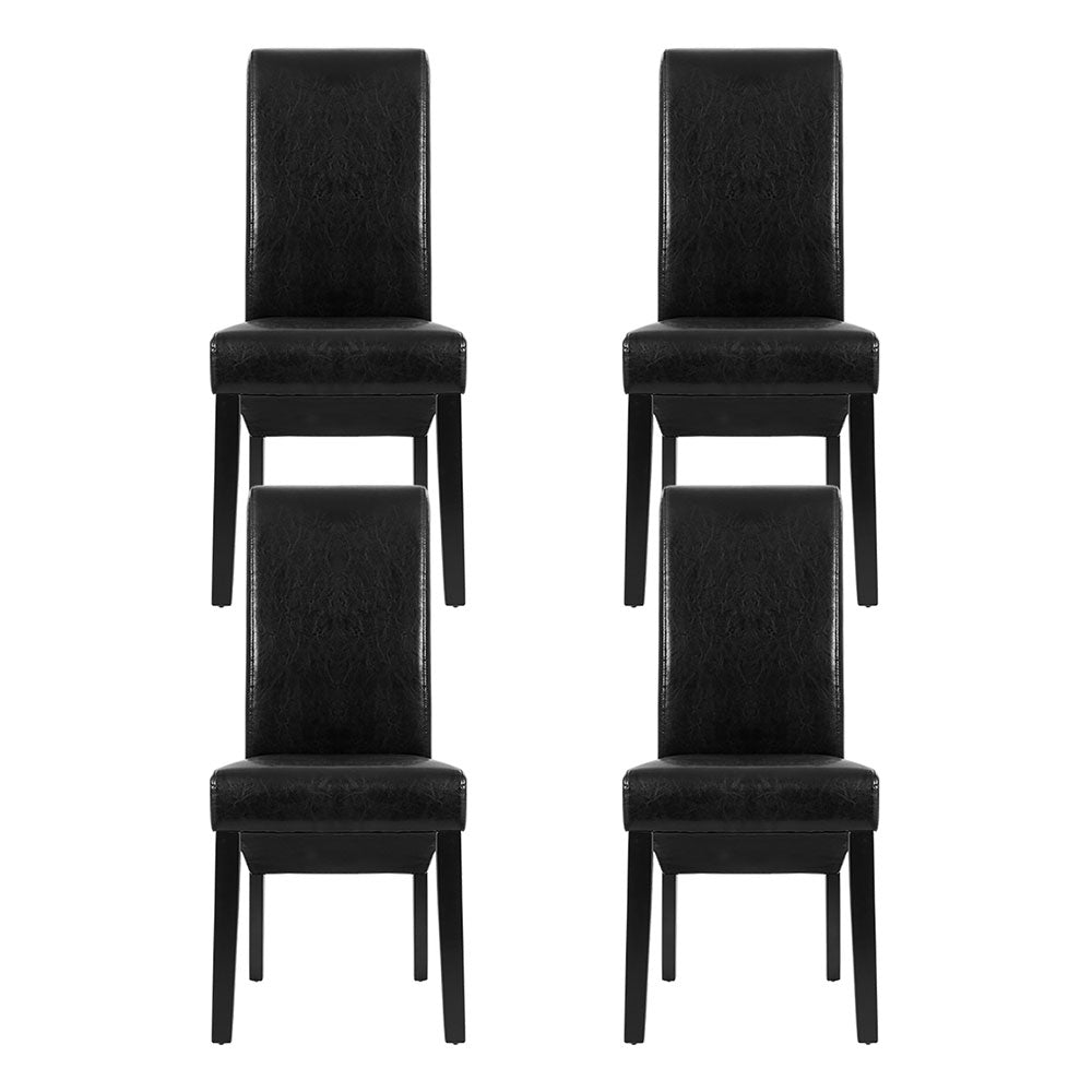 Sienna Set of 4 Dining Chairs Leather Parsons Chair - Black
