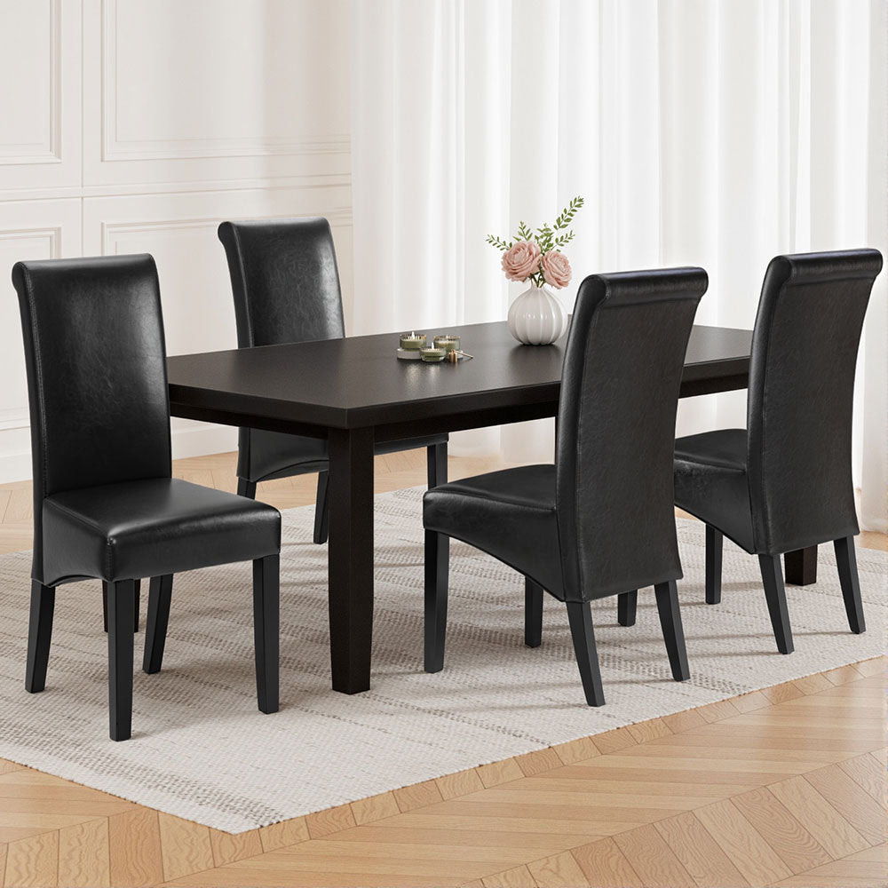 Sienna Set of 4 Dining Chairs Leather Parsons Chair - Black
