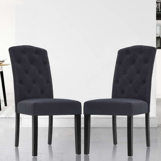 Holly Set of 2 Dining Chairs Linen Parsons Chair - Dark Grey