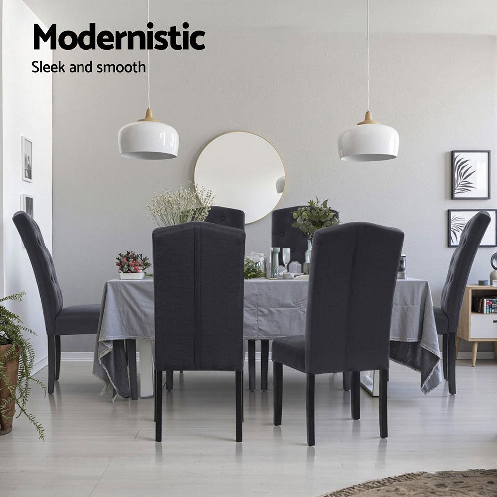 Holly Set of 4 Dining Chairs Linen Parsons Chair - Dark Grey