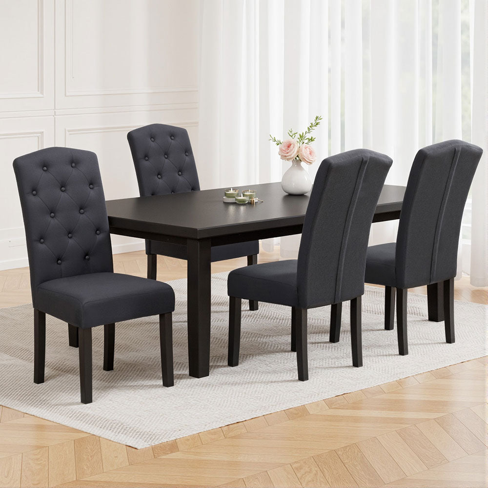 Holly Set of 4 Dining Chairs Linen Parsons Chair - Dark Grey
