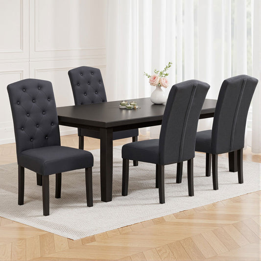 Holly Set of 4 Dining Chairs Linen Parsons Chair - Dark Grey