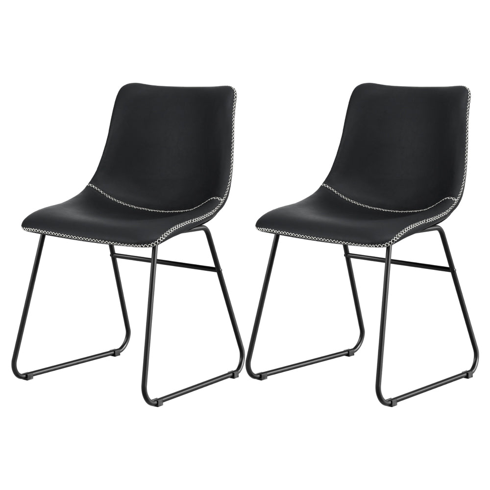 Winifred Set of 2 Dining Chairs Retro PU Leather Kitchen Lounge Cafe Accent Chair - Black