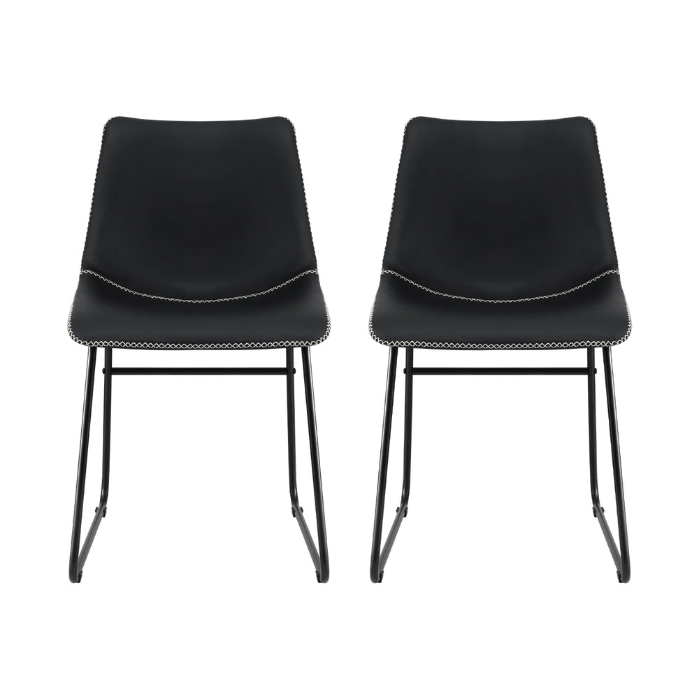 Winifred Set of 2 Dining Chairs Retro PU Leather Kitchen Lounge Cafe Accent Chair - Black