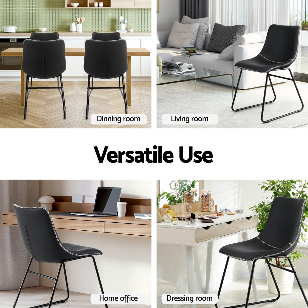 Winifred Set of 2 Dining Chairs Retro PU Leather Kitchen Lounge Cafe Accent Chair - Black