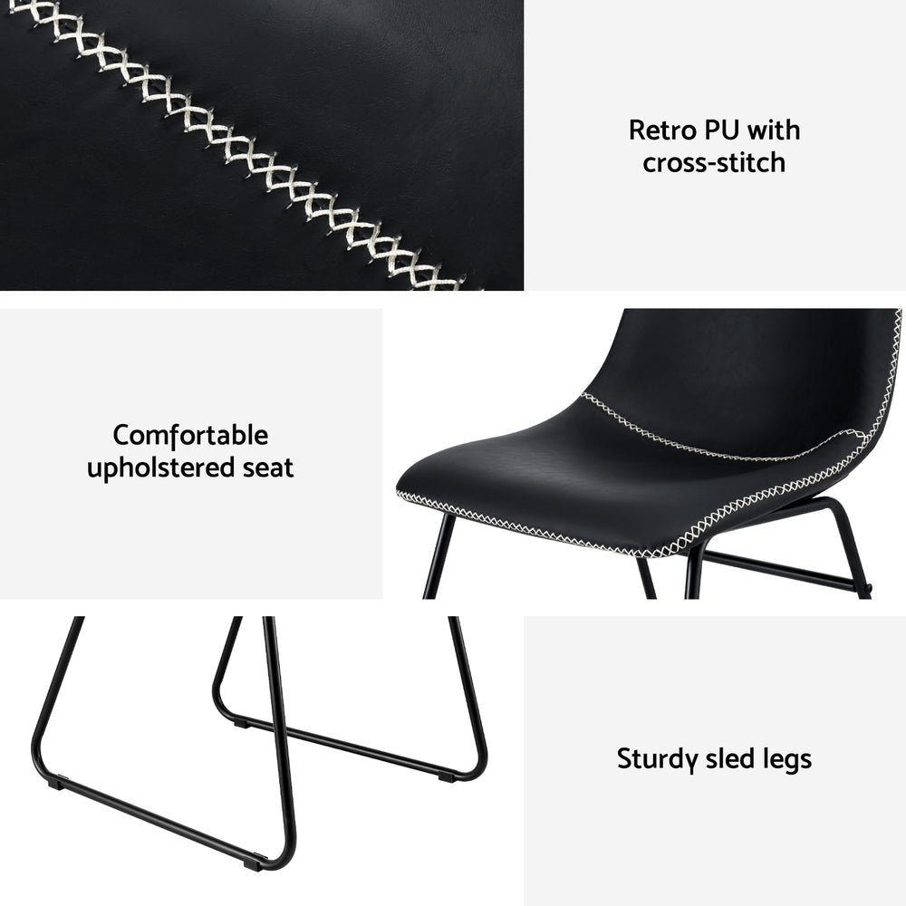 Winifred Set of 2 Dining Chairs Retro PU Leather Kitchen Lounge Cafe Accent Chair - Black