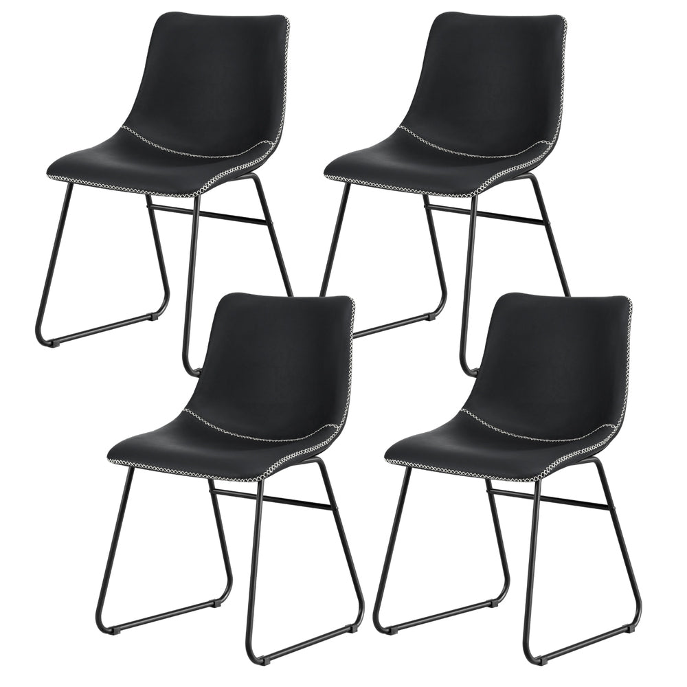 Winifred Set of 4 Dining Chairs Retro PU Leather Kitchen Lounge Cafe Accent Chair - Black
