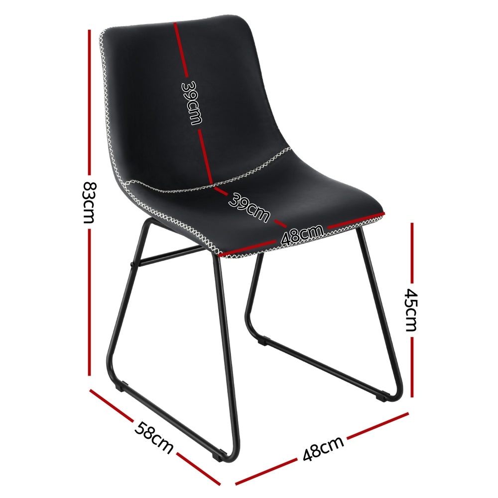 Winifred Set of 4 Dining Chairs Retro PU Leather Kitchen Lounge Cafe Accent Chair - Black