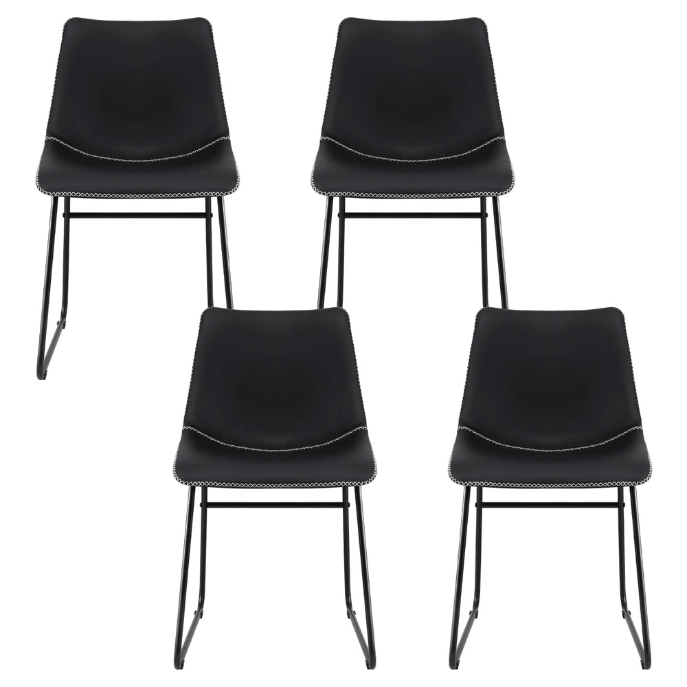 Winifred Set of 4 Dining Chairs Retro PU Leather Kitchen Lounge Cafe Accent Chair - Black