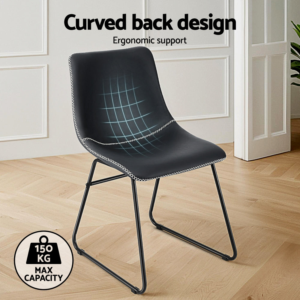 Winifred Set of 4 Dining Chairs Retro PU Leather Kitchen Lounge Cafe Accent Chair - Black