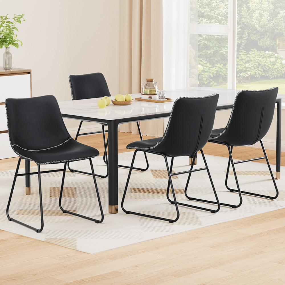 Winifred Set of 4 Dining Chairs Retro PU Leather Kitchen Lounge Cafe Accent Chair - Black
