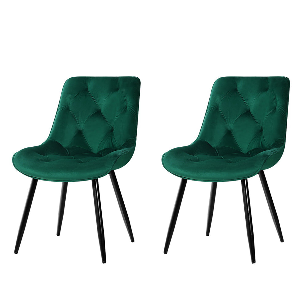 Hadley Set of 2 Dining Chairs Velvet Diamond Tufted - Green