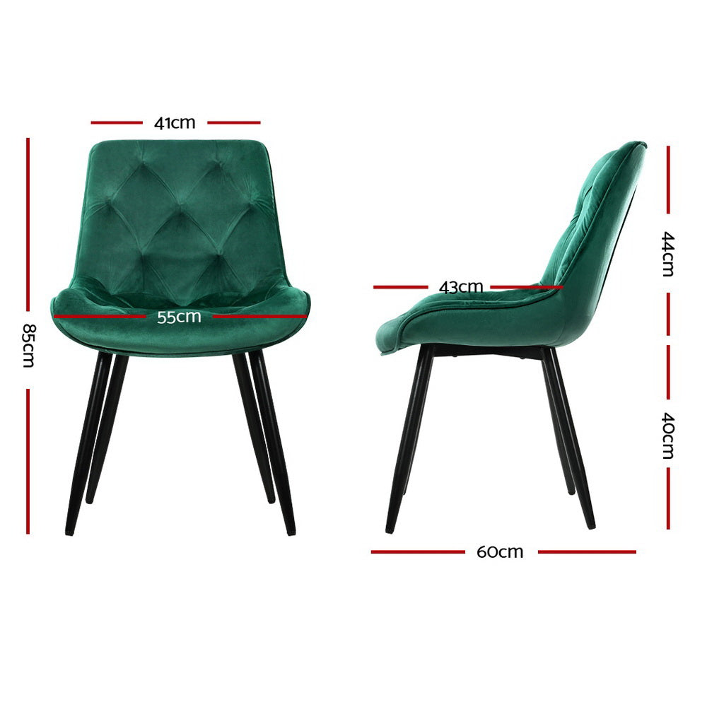 Hadley Set of 2 Dining Chairs Velvet Diamond Tufted - Green