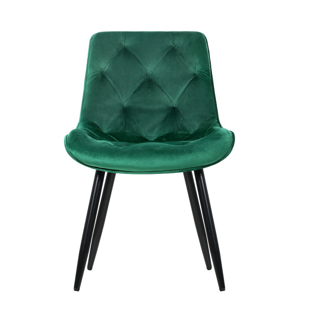 Hadley Set of 2 Dining Chairs Velvet Diamond Tufted - Green