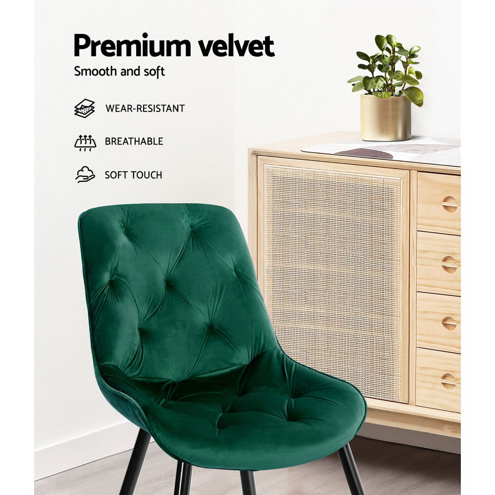 Hadley Set of 2 Dining Chairs Velvet Diamond Tufted - Green