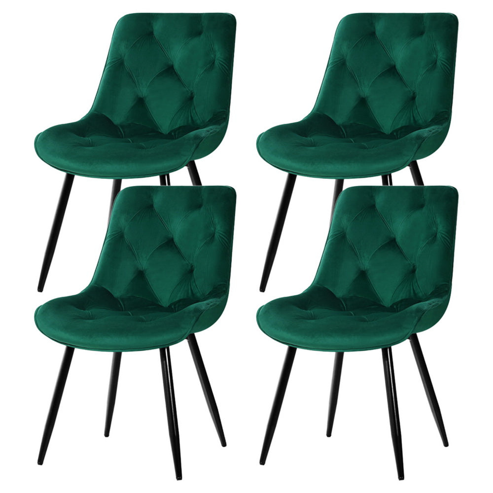 Hadley Set of 4 Dining Chairs Velvet Diamond Tufted - Green