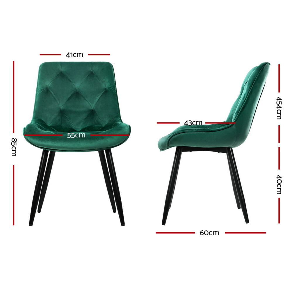 Hadley Set of 4 Dining Chairs Velvet Diamond Tufted - Green