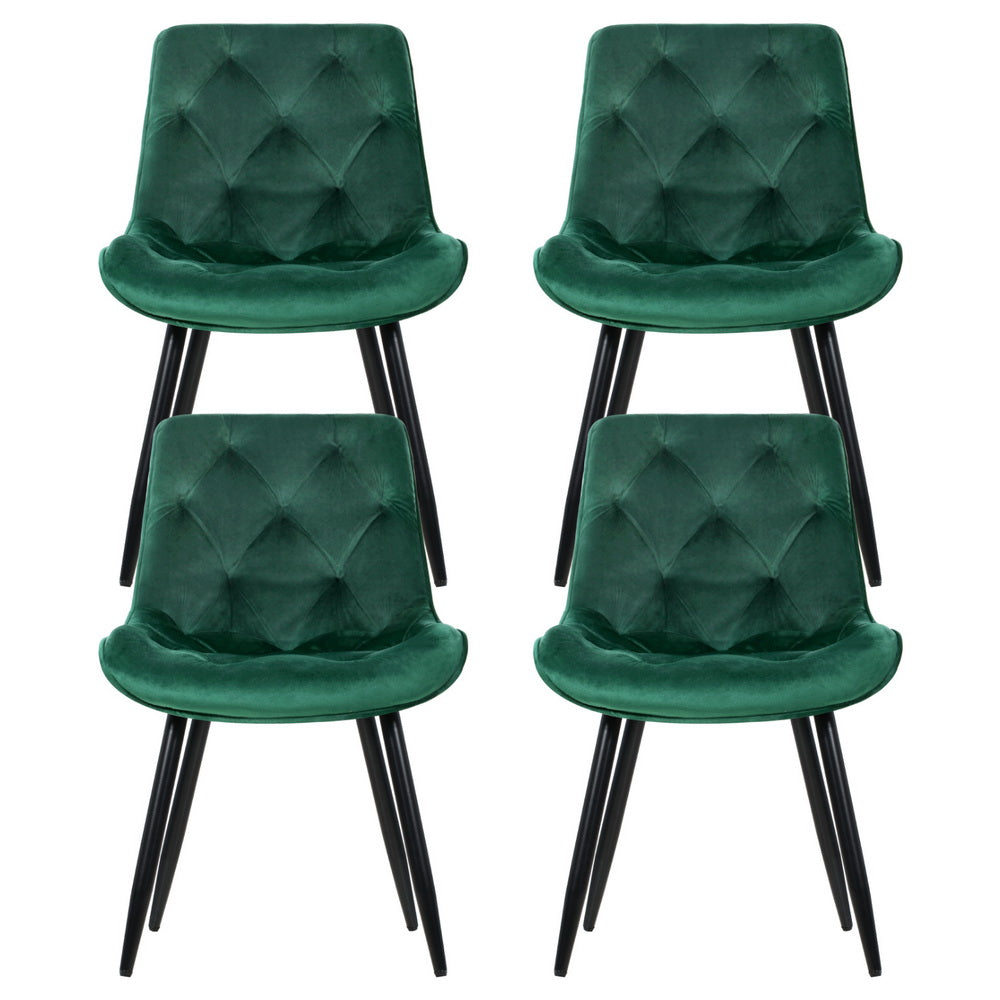 Hadley Set of 4 Dining Chairs Velvet Diamond Tufted - Green