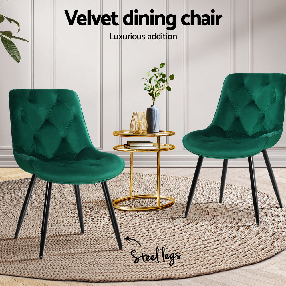 Hadley Set of 4 Dining Chairs Velvet Diamond Tufted - Green