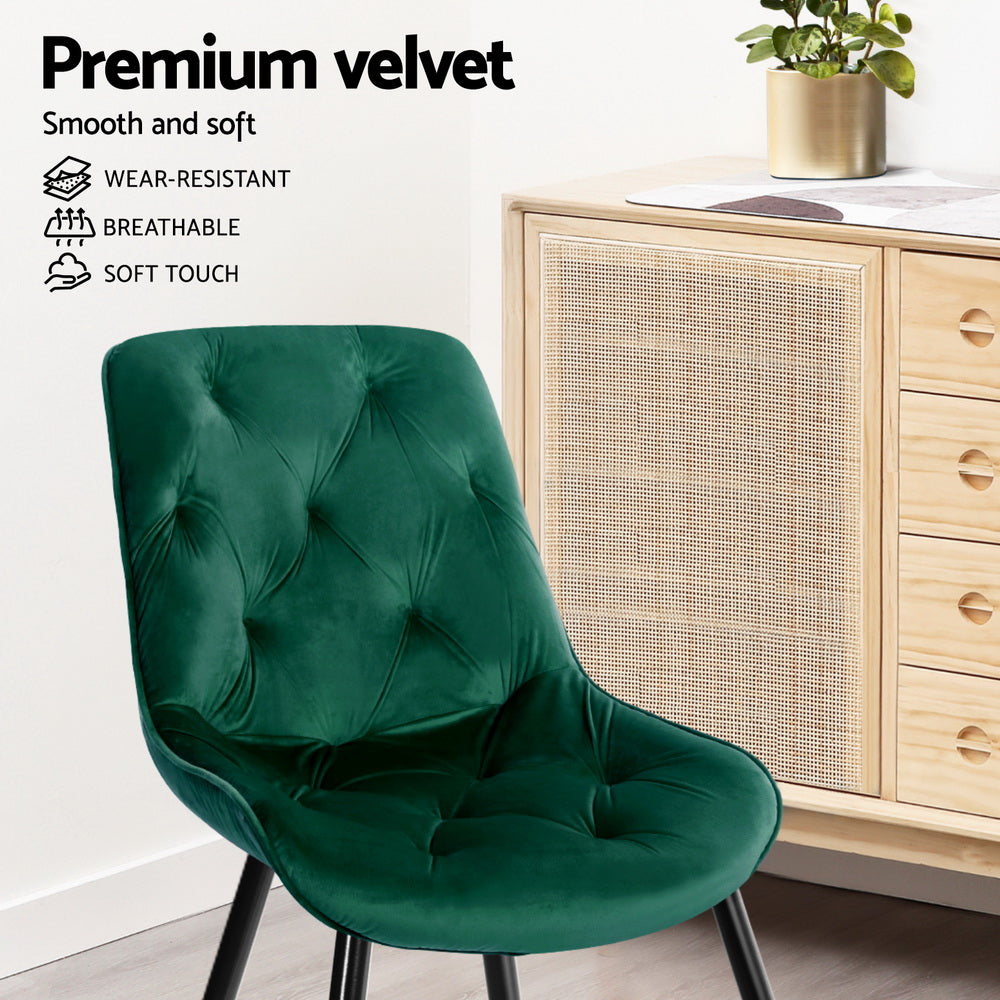Hadley Set of 4 Dining Chairs Velvet Diamond Tufted - Green