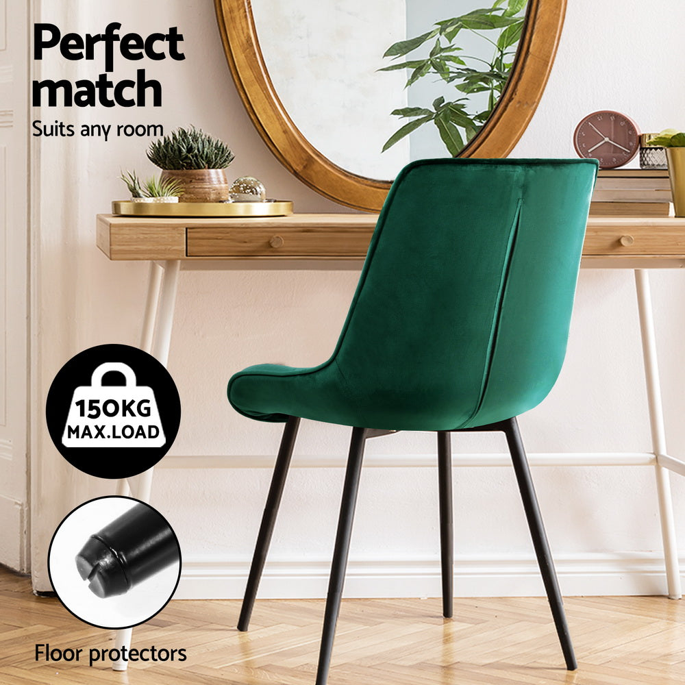 Hadley Set of 4 Dining Chairs Velvet Diamond Tufted - Green