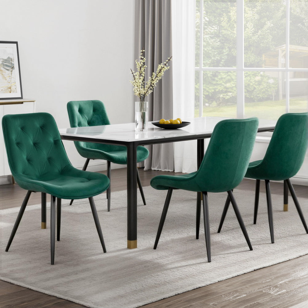 Hadley Set of 4 Dining Chairs Velvet Diamond Tufted - Green