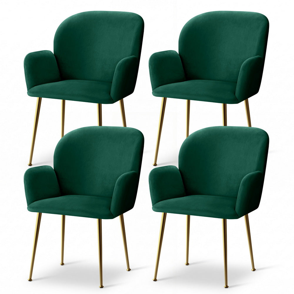 Bentley Set of 4 Dining Chairs Velvet Armchair - Green