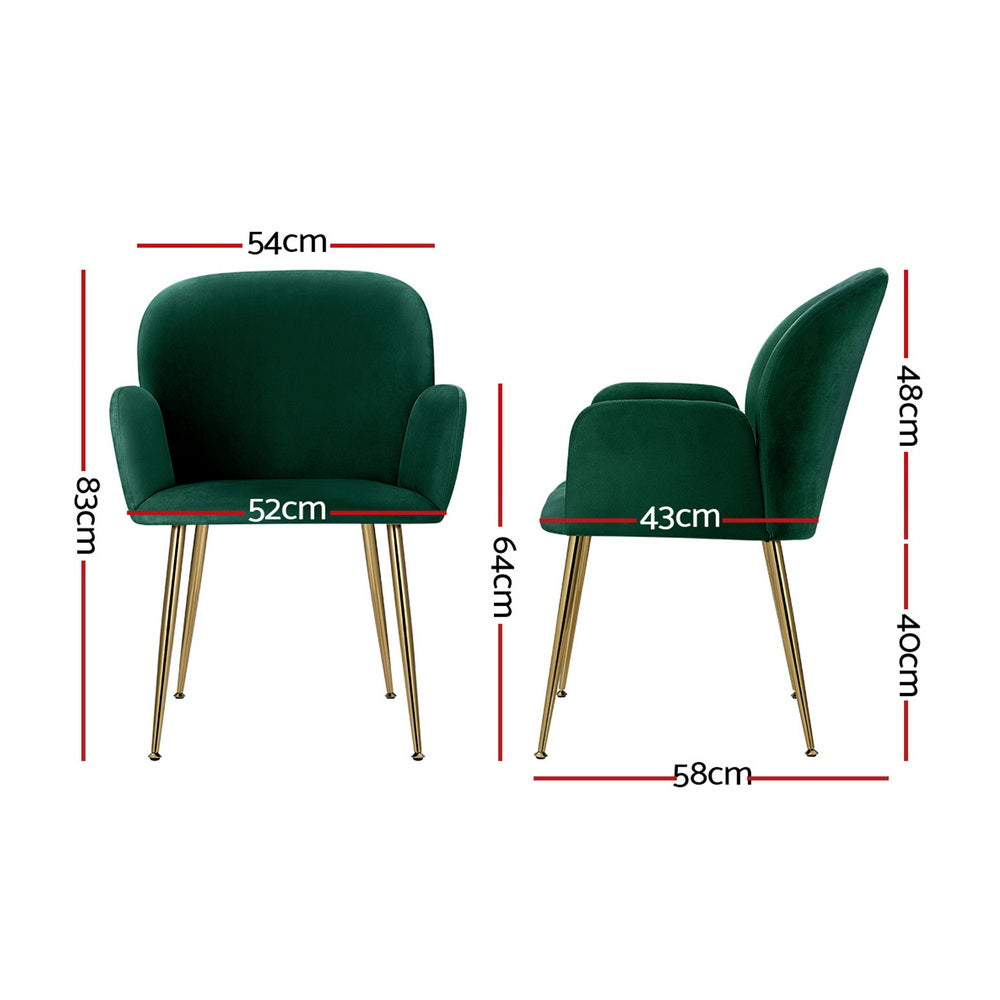 Bentley Set of 4 Dining Chairs Velvet Armchair - Green