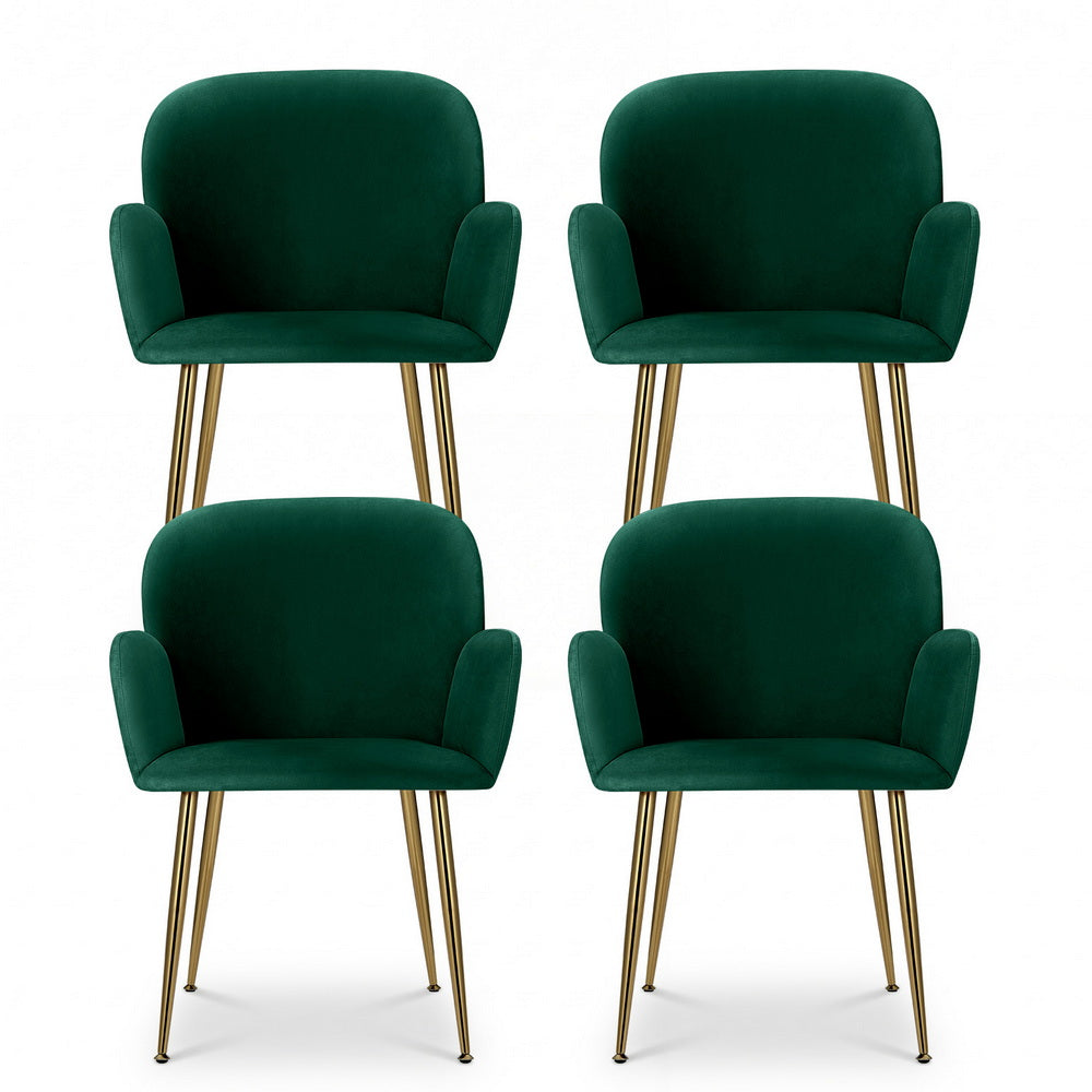 Bentley Set of 4 Dining Chairs Velvet Armchair - Green