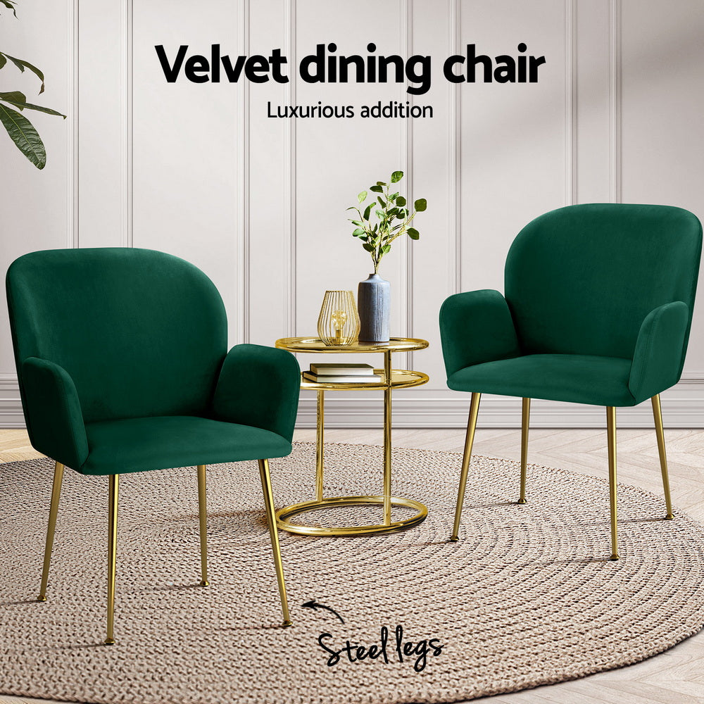 Bentley Set of 4 Dining Chairs Velvet Armchair - Green
