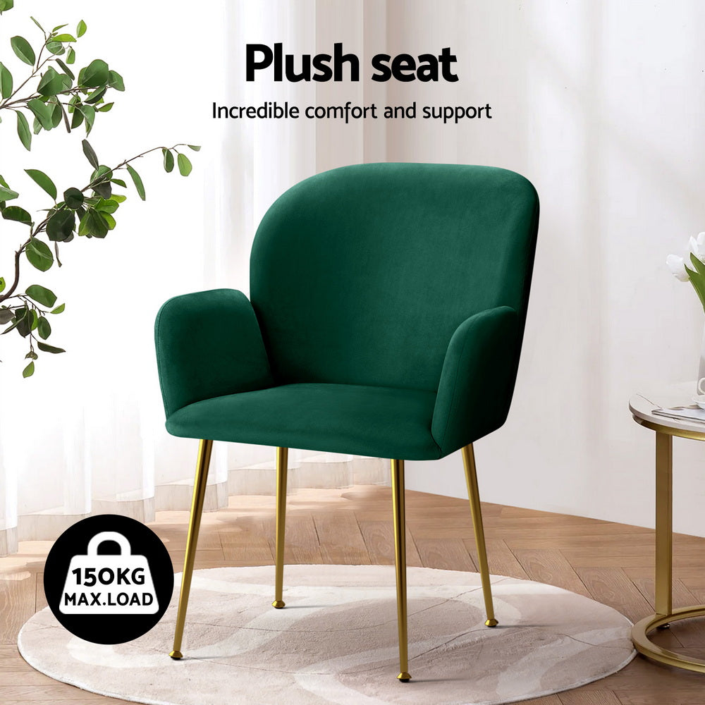 Bentley Set of 4 Dining Chairs Velvet Armchair - Green