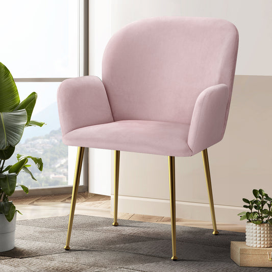 Bentley Set of 2 Dining Chairs Velvet Armchair - Pink