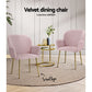 Bentley Set of 2 Dining Chairs Velvet Armchair - Pink
