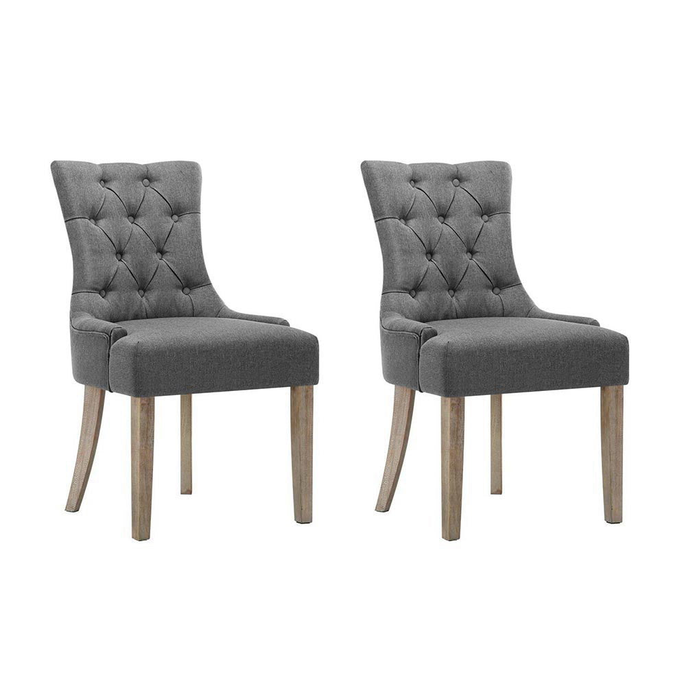 Bristol Set of 2 Dining Chairs Linen French Provincial - Grey
