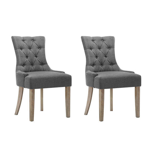 Bristol Set of 2 Dining Chairs Linen French Provincial - Grey