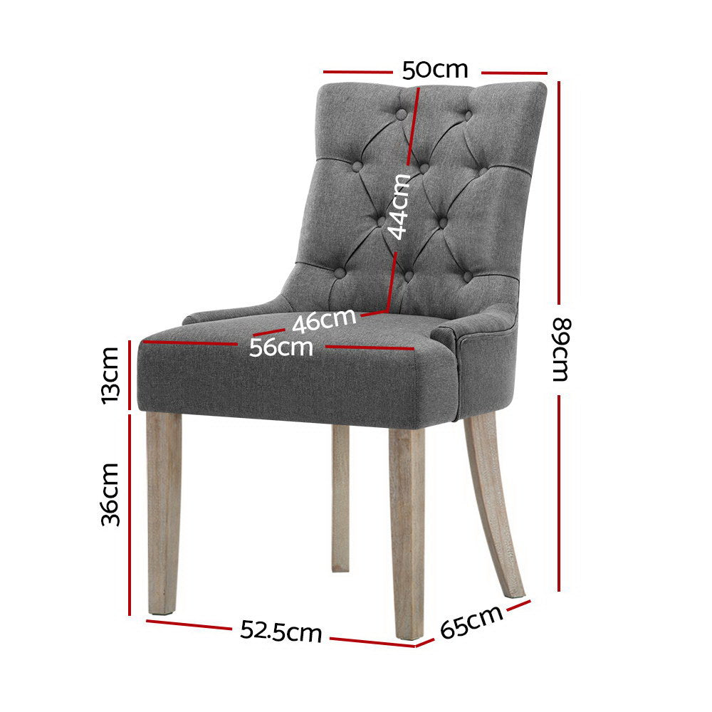 Bristol Set of 2 Dining Chairs Linen French Provincial - Grey