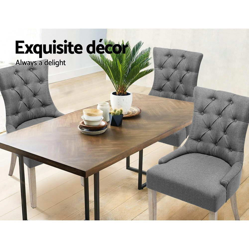 Bristol Set of 2 Dining Chairs Linen French Provincial - Grey